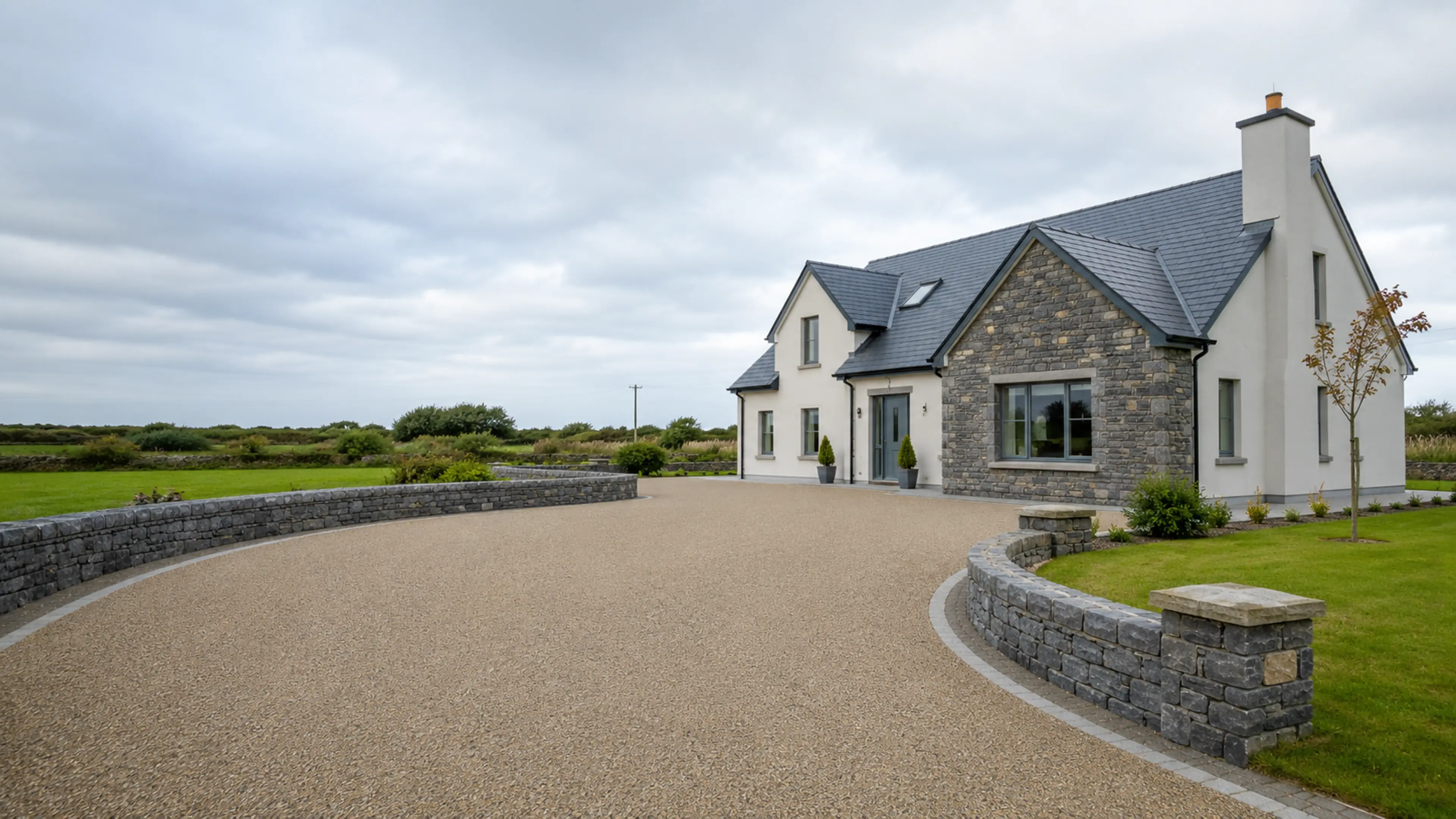 A finished driveway outside a home in County Galway