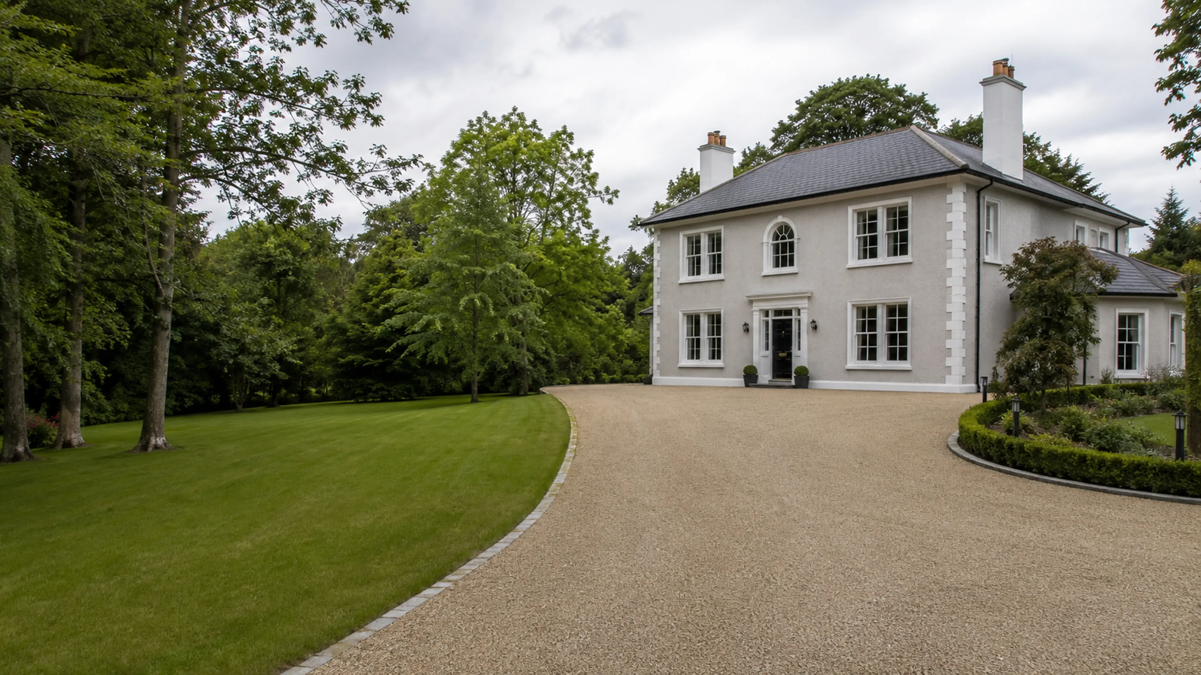 A newly laid block paving driveway outside a house in County Wicklow
