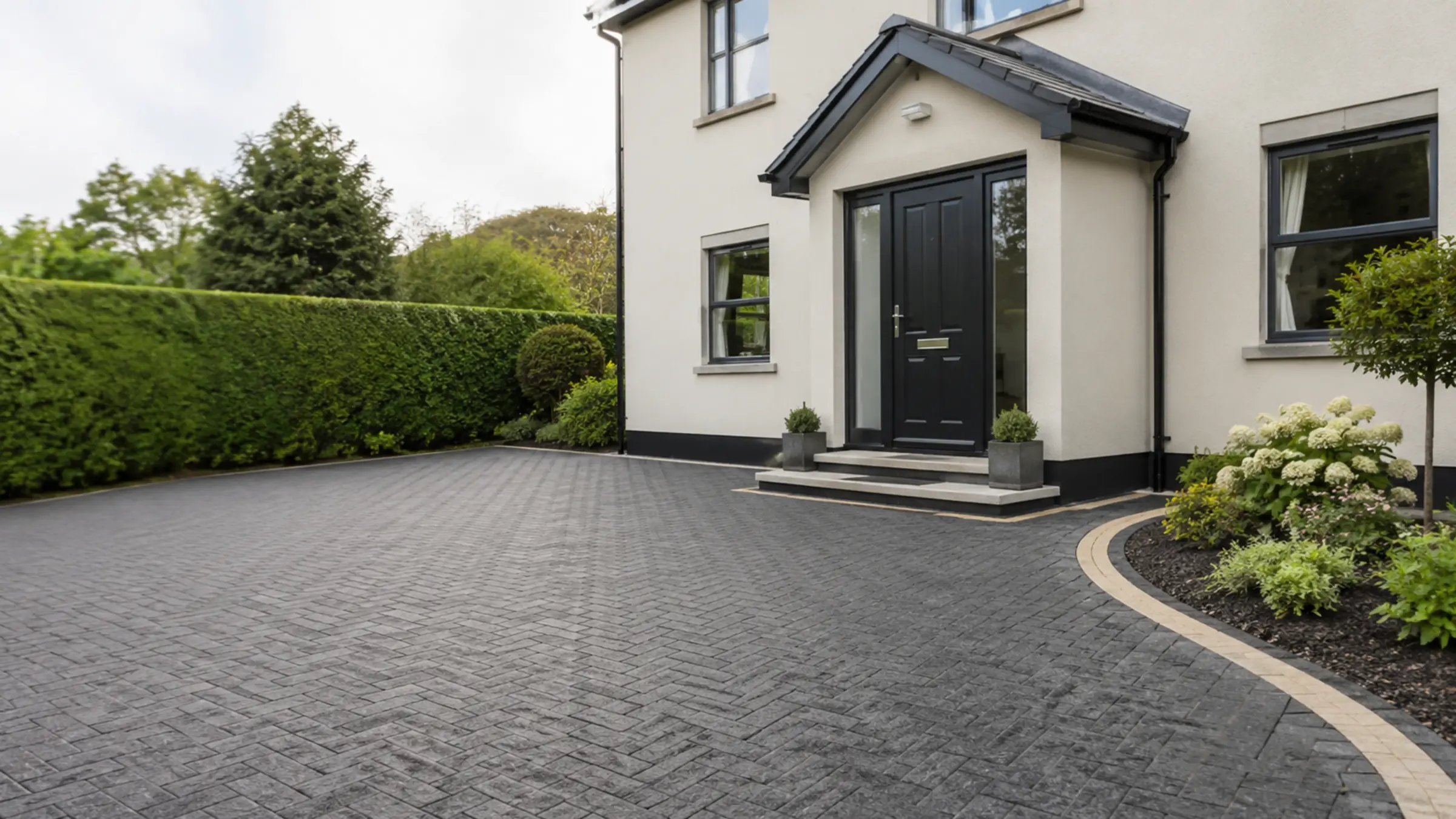 A newly paved front garden and driveway at an Irish home