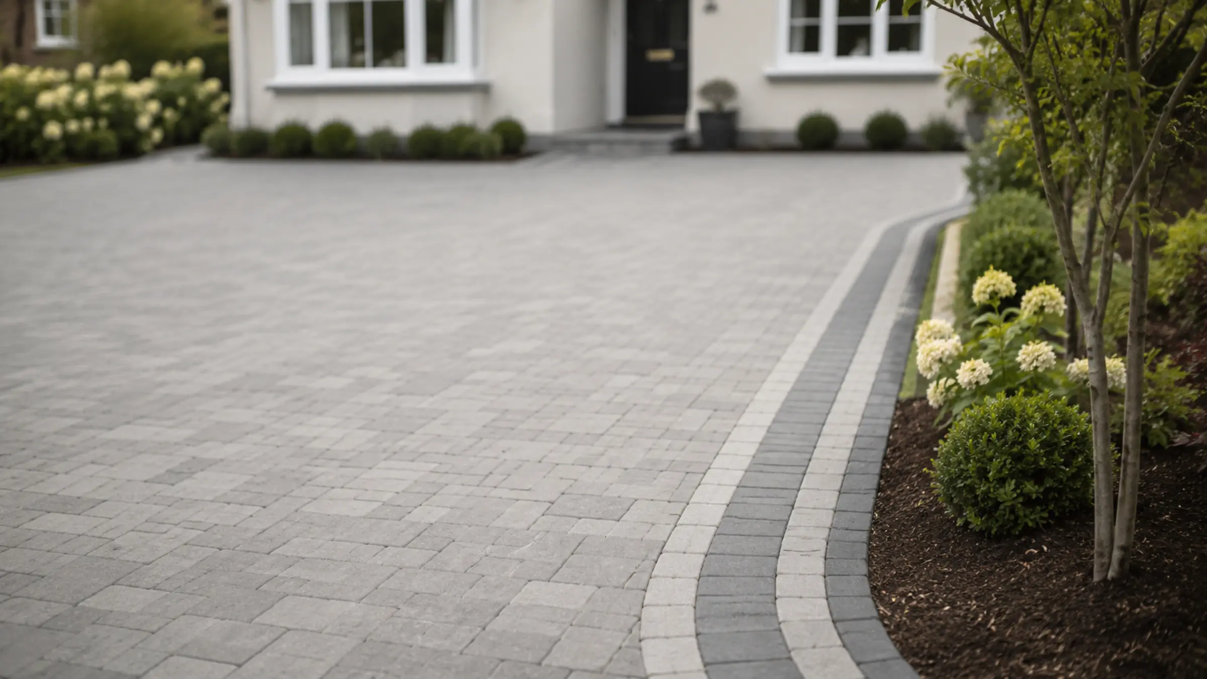 A paving contractor's finished driveway work at an Irish home