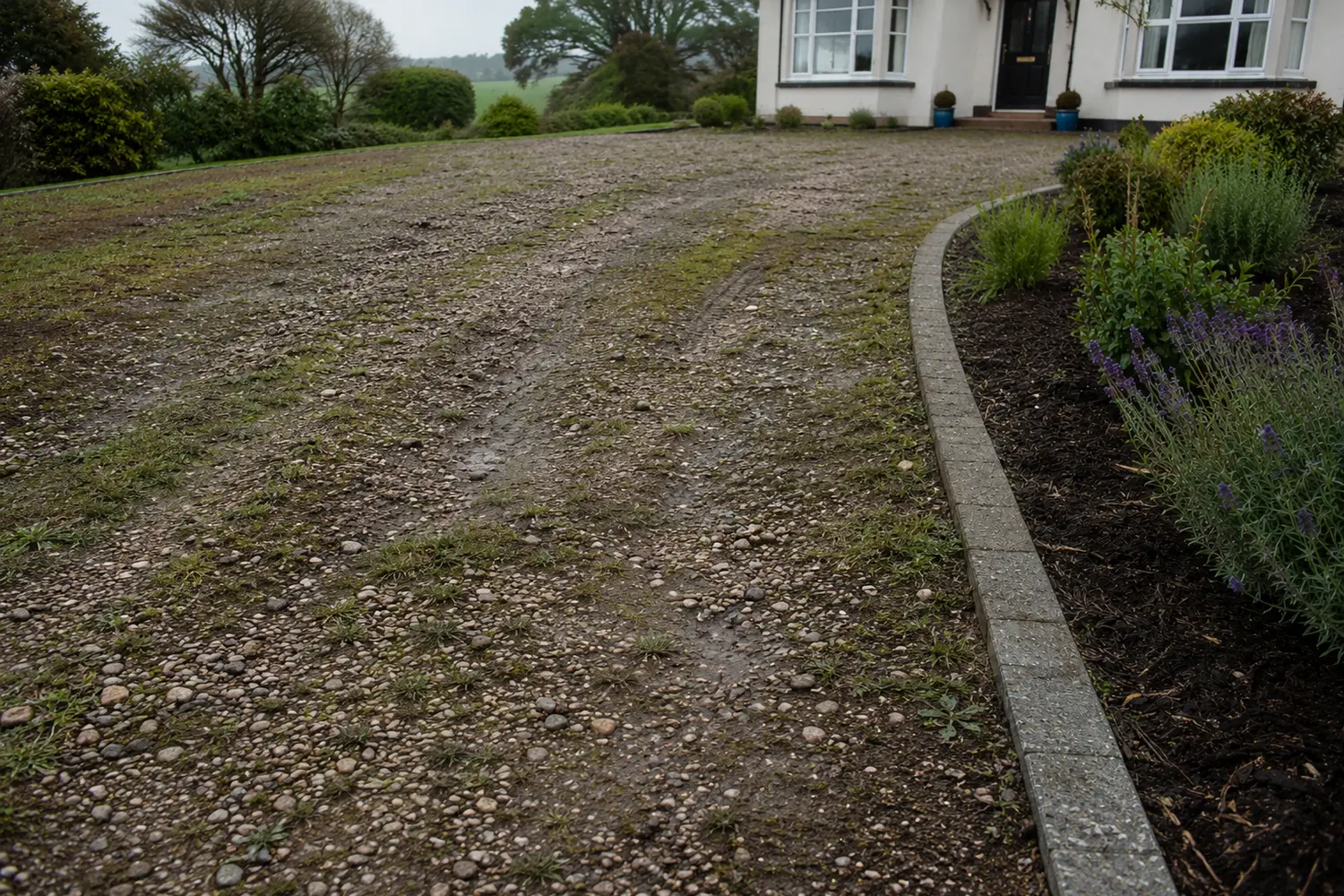 A tired gravel driveway before replacement